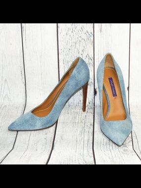 Ralph Lauren Collection Light Blue Denim Pointed Toe Pumps 37.5